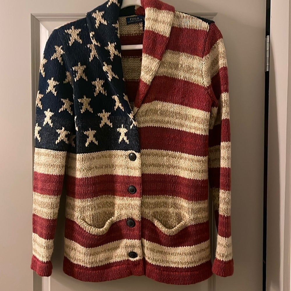 POLO Ralph Lauren Cotton/Linen Cardigan Flag Sweater Size S